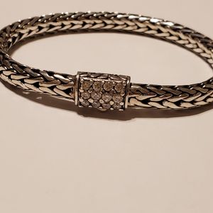 Sterling Silver Braided Bracelet with Clear Stones